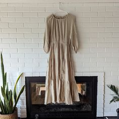 This Is So Gorgeous And Brand New. Khaki Midi Dress For Spring Daywear, Brown Relaxed Fit Dress For Spring, Spring Khaki Midi Dress For A Day Out, Brown Relaxed Fit Midi Dress For Spring, Flowy Neutral Midi Dress For Spring, Beige Relaxed Fit Dress For Brunch, Taupe Midi Dress For Spring, Spring Beige Midi Dress With Relaxed Fit, Spring Beige Relaxed Fit Maxi Dress