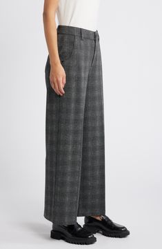 Perfectly chic for work and beyond, these wide-leg trousers feature a classic plaid pattern and 'Ab'solution powermesh panels that smooth and shape. 30" inseam; 24" leg opening; 11" front rise; 16" back rise Zip fly with button closure Front slant pockets 53% polyester, 39% rayon, 5% nylon, 3% spandex Machine wash, tumble dry Imported Formal Plaid Wide Leg Bottoms, Elegant High-waisted Plaid Pants, Elegant Plaid Pants For Workwear, Elegant Plaid Pants For Office, Elegant Plaid Wide-leg Pants, Plaid Wide Leg Formal Pants, Plaid Wide Leg Pants For Formal Occasions, Classic Plaid Pants For Workwear, Formal Wide Leg Plaid Pants