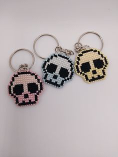 This is a handmade double sided cross stitched key chain. The skull contains a slight gradient in the color selected. If you would like a custom color, please feel free to message me!  Please feel free to reach out to me if you have any questions or if there is a problem with your order! Cross Stitch Keychain, Cross Stitch Skull, Stitch Keychain, Stitch Ideas, Stitch Art, The Skull, Cross Stitch Art, Double Face, Pink Christmas