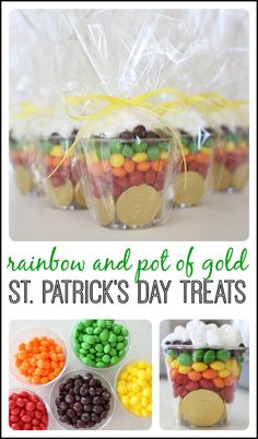 a collage of pictures with candy and pot of gold st patrick's day treats