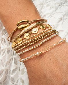 Elegant Gold Wrap Bracelet With Gold Beads, Gold Stackable Wrap Bracelet, Elegant Gold Stackable Wrap Bracelet, Adjustable Stackable Gold Beaded Bracelets, Gold Stackable Bracelets For Parties, Gold Pearl Bracelet With Beads For Everyday, Gold Pearl Bracelet With Gold Beads, Gold Stackable Beaded Bracelets For Party, Everyday Gold Beaded Pearl Bracelet