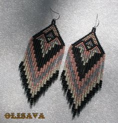 Long Indian style beads earrings   tribal style boho by Olisava Traditional Beaded Fringe Earrings For Festival, Bohemian Black Beaded Earrings, Bohemian Tassel Earrings With Black Beads For Gift, Bohemian Black Beaded Tassel Earrings Gift, Southwestern Black Beaded Earrings For Festivals, Bohemian Hand-strung Beaded Earrings, Native American Beaded Earrings Inspire Uplift ⭐, Adjustable Hand-strung Southwestern Beaded Earrings, Beaded Ideas