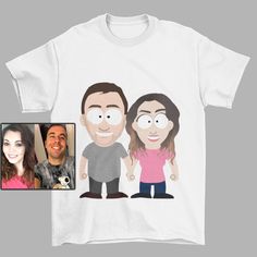 a t - shirt with an image of two people on the front and back side