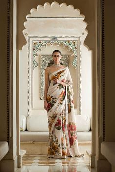 Sabyasachi Lehenga Cost, Sabyasachi Collection, Party Saree, Sabyasachi Sarees, Sabyasachi Lehenga, Floral Print Sarees, Khadi Saree, Spring Couture, Indian Couture