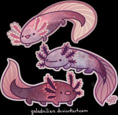 two fish with pink and purple designs on them