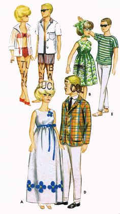 an old fashion sewing pattern for children's clothes, including two men and one woman