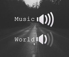 a black and white photo with the words music world on it