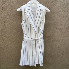 Topshop Striped Belted Long Sleeveless Vest Blazer Sz 6 Original Retail $139 Bundle & Save! Always Considering Reasonable Offers :) Chic Summer Vest For Workwear, Chic Summer Workwear Vest, White V-neck Summer Outerwear, White Summer Workwear Vest, Chic Spring Vest For Day Out, White V-neck Vest Outerwear, White Sleeveless Spring Vest, White Sleeveless Vest For Spring, Elegant White Sleeveless Outerwear