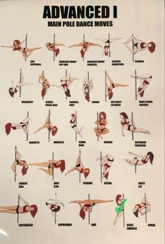 the poster shows how to perform pole dance moves in various positions, including hands and feet