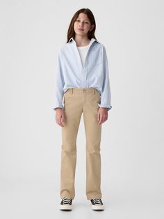 Soft, stretchy, twill weave uniform khaki pants.  Button at center front Kids Uniform, Kids Uniforms, Uniform Pants, School Trip, School Uniforms, Twill Weave, Gap Kids, Fashion Studio, The Gap