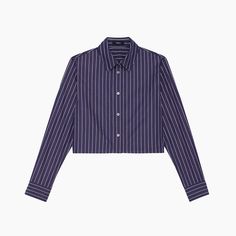 Theory's Classic Menswear Shirt Is Updated In A Sleek Cropped Silhouette. Tailored With A Standard Point Collar, This Piece Features A Pinstripe And A Relaxed Fit. Point Collar Long Sleeves, Banded Cuffs Button-Front Placket 100% Cotton Dry Clean Imported Size & Fit About 17.5" From Shoulder To Hem Size Large Brand New With Tags! Retails $275 Classic Cropped Shirt, Classic Cropped Top For Formal Occasions, Classic Cropped Shirt For Work, Slim Fit Top With Spread Collar For Daywear, Classic Cropped Tops For Daywear, Formal Purple Cotton Top, Chic Slim Fit Top With Spread Collar, Navy Tops For Spring Daywear, Navy Tops For Daywear In Spring