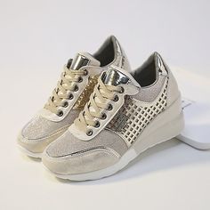 Category:Sneakers; Upper Materials:Canvas; Embellishment:Sequin; Season:Spring,Fall; Heel Type:Wedge Heel; Gender:Women's; Activity:Tennis Shoes; Toe Shape:Round Toe; Style:Sporty,Casual; Heel Height(inch):3-4; Outsole Materials:Non-Slip Tread,Rubber; Occasion:Outdoor,Daily; Closure Type:Lace-up; Pattern:Leopard,Color Block; Listing Date:11/17/2022; Production mode:External procurement; 2024 Trends:Plus Size,Height Increasing Shoes,Platform Sneakers; Foot Length:; Foot Width:; Size chart date source:Provided by Supplier.; US Size:null; UK Size:14.5; EU Size:50 Luxury Women's Platform Sneakers With Perforations, Synthetic Sneakers With Glitter Print And Round Toe, Gold Platform Sneakers With Round Toe, Slip-on Platform Sneakers For Sports With Perforated Toe, Casual Gold Low-top Platform Sneakers, Casual Tennis Shoes, Wedge Trainers, Sparkle Shoes, Loafer Shoes Women