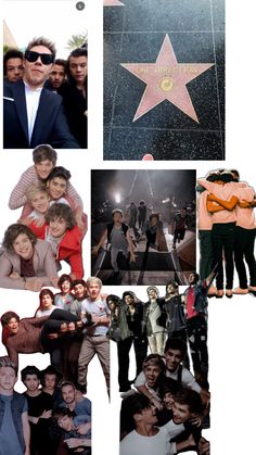 several pictures of people and stars on the hollywood walk of fame, including one man with his arm around a woman's neck