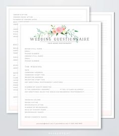 the wedding question sheet is shown with flowers and leaves on it, along with an additional checklist