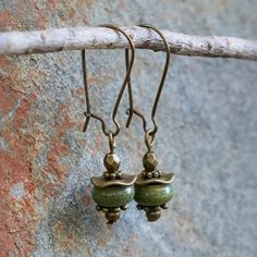 Boho Treasures Earthy Olive & Bronzetone Earrings Brand New Vintage Flair Drop Earrings Olive & Bronzetown Boho Earrings Hippie Bohemian, Earthy Earrings, Earrings Casual, Petite Earrings, Earthy Style, Unique Handmade Earrings, Cool Earrings, Paper Bead Jewelry, Pineapple Earrings