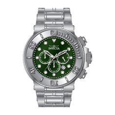 This eye-catching Invicta watch from the Subaqua collection is powered by an accurate Quartz movement, with a steel case. Its face is decorated by a green, metal dial, and protected by a sturdy Mineral Crystal. A steel, stainless steel band completes this timepiece that can resist water for up to 100 m. Led with expert engineering, no feat or occasion will ever be too great for Invicta's Subaqua to handle. The sheer magnitude of this mighty timepiece is superbly executed with surgical-grade stainless steel, Swiss movements and multiple color options of ionic plating. Managing up to 500 meters of water, finished off with a unidirectional rotating bezel, and integrated shock resistance- the Invicta Subaqua is the diver definitive in negotiating any adventure by land or by sea.From Invicta's Green Analog Display Watch Accessories With Round Dial, Green Stainless Steel Chronograph Watch Accessories, Green Analog Outdoor Watch, Green Analog Display Watch For Outdoor, Green Chronograph Stainless Steel Watch, Green Chronograph Watch With Analog Round Dial, Green Stainless Steel Chronograph Watch, Green Stainless Steel Watch Accessories With Round Dial, Green Watches With Analog Display