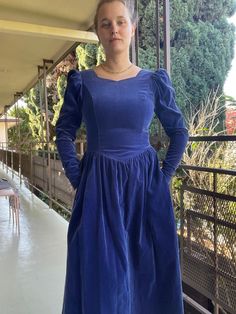 "Vintage 1980s sapphire blue velvet dress by \"Laura Ashley.\" Sweetheart neckline with long sleeves and puffed shoulders. Full skirt, zips up the back.  * Pristine condition, seems to never have been worn Shoulders: 14\" Bust: 32\" Waist: 29\" Hips: 50\" Torso: 16\"-18\" (v-shaped waist) Length: 30\" Armscye: 20\" Suggested sizing: XS to small  ---- All vintage items are pre-owned and pre-loved. Items may have moderate wear and/or discoloration. All potential flaws (discoloration, staining, tears) will be noted in the description and in the pictures. However, it is impossible to catch absolutely every flaw in a garment; please be understanding of the age of these vintage/antique items and message me with any and all questions prior to purchase. If you believe the original post misrepresen Blue Fitted Long Sleeve Velvet Dress, Blue Velvet Dress, Winter 2023, Sapphire Blue, Laura Ashley, Waist Length, Blue Velvet, Full Skirt, Dress Clothes For Women