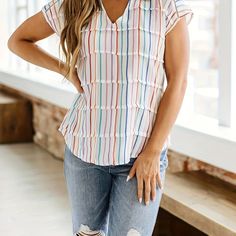 variants5 Colorful Short Sleeve Blouse, Affordable, Summer V-neck Tops With Striped Collar, Casual Multicolor Print V-neck T-shirt, Patriotic Multicolor Short Sleeve T-shirt, Cotton T-shirt With Rainbow Print, Short Sleeve, Cap Sleeve Blouse, Cap Sleeves Blouse, Casual Cap, Casual Blouse