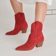 RUNA BOOTS RED SUEDE Red Suede, Fall 2024, Rodeo, Stitching, Socks, Boots, Red, Leather, Cross Stitching