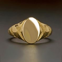 SOLID 14K YELLOW GOLD SIGNET RING 8.3g FLORENTINE HAND ENGRAVING PERSONALIZEABLE Latin Word, Jewelry Charms Pendants, Signet Rings, Family Necklace, Gold Signet Ring, Jewelry Charms, Small Pendant, Family Crest, Top Seller