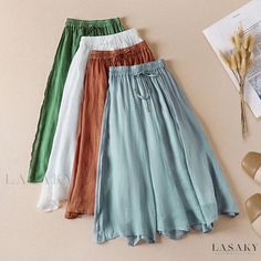 Lasaky - Vintage-style Solid Color Cotton and Linen A-line Skirt with Elastic Waist and Delicate Ruffle Trim Flowy A-line Summer Bottoms, Spring Casual Maxi Skirt With Wide Hem, Casual Wide Hem Maxi Skirt For Spring, Bohemian A-line Summer Bottoms, Spring Bohemian A-line Bottoms, Relaxed Summer Skirt With Wide Hem, Summer Flowy A-line Bottoms, Casual Summer Skirt With Wide Hem, Casual Flowy A-line Skirt