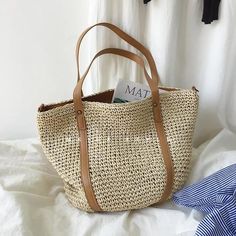 Casual Straw Woven Women Shoulder Bag Large Capacity Wicker Handbags Women's Bag Bohemian Beach Tote Bags for Women Shopper sold by Haki Store on Storenvy Everyday Shoulder Bag, Woven Tote Bag, Straw Bags, Summer Bag, Straw Tote, Leather Accents, Beach Tote Bags, Shopping Tote Bag, Beach Tote