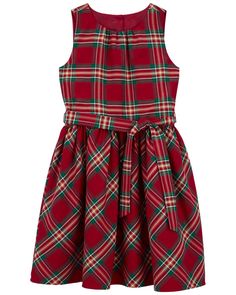 She's Christmas party ready in this adorable dress. Complete with allover plaid and a pretty sash around her waist, this dress is easy to wear and will have all eyes on her. Christmas Session, Toddler Christmas Dress, Kids Plaid, Kids Christmas Outfits, Carter Kids, Carters Girl, 2024 Christmas, Toddler Christmas, A Line Dresses