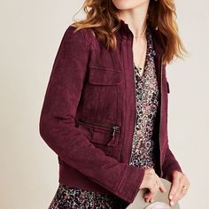 Brand New With Tags Nwt Anthropologie Colby Jacquard Bomber Jacket Delicate Jacquard Details Offset This Bomber's Edgy Silhouette For A Look That's As Playful As It Is Poised. Cotton, Linen; Cotton Lining Front Flap And Side Zip Pockets Zip Front Machine Wash Color Wine Size Medium Approximate Measurements Pit To Pit 20” Length 23.5” Nike Sb Stefan Janoski, Watercolor Fashion, Anthropologie Jacket, Women's Jackets, Colby, Mens Vans, Purple Black, Marrakech, Boho Outfits