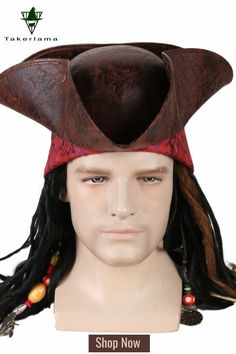 Pirates of The Caribbean Triangle Hat Pirate Captain Halloween Cosplay Props Takerlama Brown Costume Accessories For Cosplay Halloween, Black Pirate Costume Accessories For Cosplay, Pirate Style Halloween Costume Accessories, Pirate Style Black Costume Accessories For Cosplay, Pirate Costume Accessories For Halloween, Pirate Costume Accessories For Costume Party, Brown Adjustable Costume Hats And Headpieces, Adjustable Pirate Costume Accessories For Costume Party, Adjustable Pirate Costume Accessories For Halloween