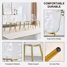 the different types of chairs and tables are shown