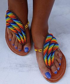 Beaded sandals, African sandals, women sandals, summer sandals, outdoor sandals, Look super great with this unique summer sandals, 100% handcrafted using beads , All sizes are available as we custom make them. For perfect fitting kindly use the last image as a  guide. Ships via dhl express. Welcome. Congolese Women, Pink Pedicure, African Sandals, Beaded Flip Flops, African Shoes, African Gifts, Afrocentric Fashion, Womens Gladiator Sandals, Handmade Sandals