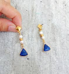 Navy Blue Earrings, Lapis Lazuli Byzantine Earrings, Drop Pearl Earrings For Maid Of Honor Gift #bohemiansummertales #lapisearrings #lapislazuli #byzantineearrings #weddingjewelry # Gold Pierced Earrings With Lapis Lazuli, Gold Lapis Lazuli Pierced Earrings, Gold Lapis Lazuli Gemstone Earrings, Blue Single Gold Plated Earring, Blue Gold Plated Drop Earrings, Single Blue Gold-plated Earring, Blue Drop Earrings, Gold Plated, Blue Gold-plated Drop Earrings, Gold Lapis Lazuli Earrings