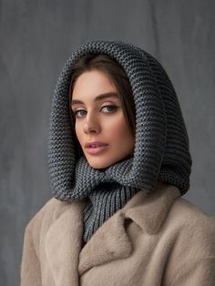 Beige Hooded Scarf, Knit Hoodie Scarves, Women's Snood, Warm Hooded Cowl, Head Scarf, Outdoors gift, Christmas Gift The multifunctional winter accessory is made of semi-woolen yarn. The model consists of an elastic collar that covers the neck well and a spacious hood in a textured weave. The elegant accessory has a wide lapel for extra warmth. Leave this snood on after you take off your jacket, it will become a stylish addition to a pullover or sweater. A super soft and cozy hooded scarf. Produc Knitted Hooded Scarf, Olive Scarf, Turtleneck Hoodie, Hoodie Scarf, Hooded Cowl, Knitted Balaclava, Scarf Knit, Crochet Knit Hat, Baby Hats Knitting