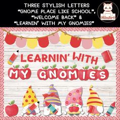 an apple themed banner with the words learn with my gnomes