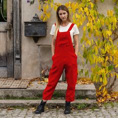 📏 FIT Nicci jumpsuit has a relaxed fit, and is true to size. We suggest taking your usual size in this style to achieve the look as shown in pictures. Please note, the garment naturally softens and relaxes as you wear it throughout the day. It'll become more comfortable as you move around in it. 1st Model is 175cm/5'9" tall and wears a size S. 👉Model wears Pure Red color. 2nd Model is 172cm/5'8" tall and wears a size XS;  Bust 88cm / 34.6"; Waist 64cm / 25.2"; Hips: 90cm / 35.4".  👉Model wears Storm Blue color. ❤️ DESCRIPTION Tap into your inner, most optimistic child with this playful romper. Crafted from organic 100% Linen fabric, the Nicci jumpsuit will make you more than ready for all of your fun plans - romantic picnics, wild travels, small celebrations, and neighborhood strolls. O Pinafore Jumpsuit, Linen Pinafore, Jumpsuit For Women, Womens Jumpsuits, Linen Romper, Long Romper, Linen Jumpsuit, Style Expert, Jumpsuits For Women