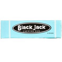 black jack chewing gum in a blue box with white stripes on the front and bottom