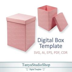 a pink box with the lid open next to it's side, and an image of