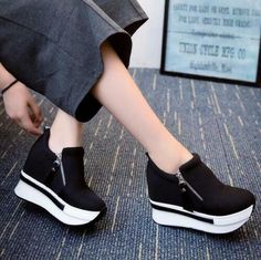 Platform Shoes Sneakers, Platform Shoes Boots, Hidden Wedge Sneakers, Zippers Fashion, High Heel Sneakers, Wedge Ankle Boots, Balenciaga Shoes, Yeezy Shoes, New Balance Shoes