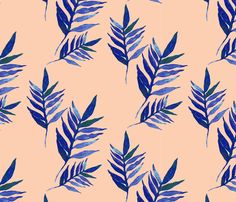 blue and green leaves on a pink background