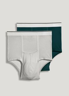 The Jockey® Pouch Brief Big Man men's underwear features a horizontal-fly design for a secure fit and supreme comfort. An elastic waistband and stretch-cotton fabric offer personalized comfort, while a full coverage cut allows you to move naturally. | Jockey® Big Man Pouch Brief - 2 Pack in Gaugin Green/Grey Heather, Cotton Stretch Cotton Fabric, Large Pouch, Men's Briefs, Travel Collection, Big Men, Green Grey, Sporty Look, Black Stripes, Stretch Cotton