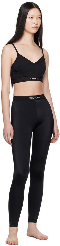 Stretch nylon jersey leggings. Jacquard logo at elasticized waistband. Supplier color: Black Black Bottoms With Logo Waistband In Elastane, Black Bottoms With Logo Waistband, Legging Outfit, Ford Black, Black Body, Outfits With Leggings, Tom Ford, Ford, Leggings