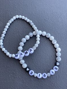 "This listing is for (1) 4mm / 6mm White Howlite (Marble) beaded bracelet for your own personalization! If you want multiple, make sure to change the \"quantity\" Bracelets can be customized to say whatever you would like - just make sure to let us know in the \"personalization box\". Please be as clear as possible with your customizations and letter, especially with spacing and what characters you want! Some ideas include : -name -initials -meaningful word -bible verse -special date (birthday, Handmade White Beaded Bracelets For Mother's Day, Hand-strung Beaded Bracelets For Mother's Day, Mother's Day Beaded Name Bracelet With Round Beads, Mother's Day Beaded Stretch Bracelet With Round Beads, Beaded Stretch Bracelet For Mother's Day, Stretch Beaded Bracelet For Mother's Day, White Beaded Name Bracelet For Birthday, Beaded Bracelets With 8mm Beads For Birthday, White Bracelets For Mother's Day Jewelry Making