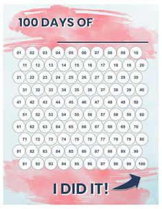 a poster with the words, 100 days of i did it and an arrow pointing up to