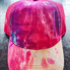 Super Adorable Nwt Cc Brand Baseball Hat In A Pink Tie Dye Pattern With Mesh Back And Adjustable Strap Multicolor Baseball Cap With Curved Brim, Multicolor Visor Baseball Cap One Size, Multicolor Visor Baseball Cap, Multicolor Curved Brim Baseball Cap One Size, Multicolor Casual Hat One Size Fits Most, Multicolor Visor Baseball Cap For Beach, Multicolor Snapback Trucker Hat For Vacation, Multicolor Curved Bill Hat For Summer, Multicolor Curved Bill Summer Hat