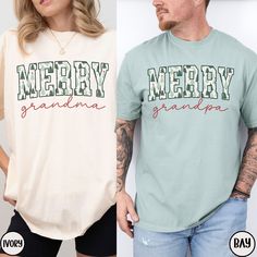 These Merry Grandma and Grandpa Comfort Colors® shirts are the perfect tees to throw on this holiday!  Whether wearing them on Christmas morning or casually during your holiday festivities, you are sure to get lots of compliments.  Buy for yourself or make these a gift for the best grandparents around.  These are also a fun way to surprise the family with a pregnancy reveal this Christmas! PLEASE READ THROUGH ALL OF THE FOLLOWING INFORMATION.  IF YOU HAVE FURTHER QUESTIONS, WE ARE HAPPY TO HELP! Welcome to CuratedClothCo.!  Here you can find the perfect, trendy attire whether you are gifting for someone else or yourself.  We strive to provide quality merchandise and quick customer service in order to make your buying process fun and easy.  We hope you love our designs as much as we do! FRE Grandpa Christmas, Screen Printing Techniques, Buying Process, Pregnancy Reveal, Grandma And Grandpa, Pregnancy Reveals, Christmas Delivery, Christmas Morning, Holiday Festival