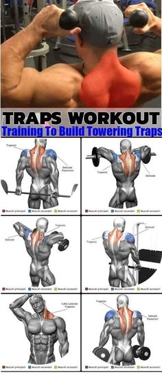 an image of a man doing exercises with the words traps workout training to build towering muscles