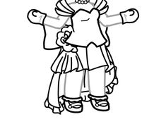 a black and white drawing of a girl with her arms outstretched