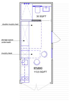 the floor plan for a studio apartment with an attached bathroom and living room, as well as