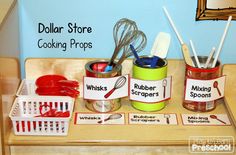 an assortment of kitchen items displayed on a counter with the words dollar store cooking preps