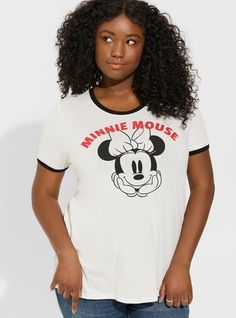 Disney Minnie Mouse Classic Fit Cotton Ringer TeeDisney Minnie Mouse Classic Fit Cotton Ringer Tee, CLOUD DANCER Torrid Fall, Disney Leggings, New Street Style, Cloud Dancer, Shoes For Leggings, Swimming Outfit, Ringer Tee, Fall Collection, Bra And Panty Sets